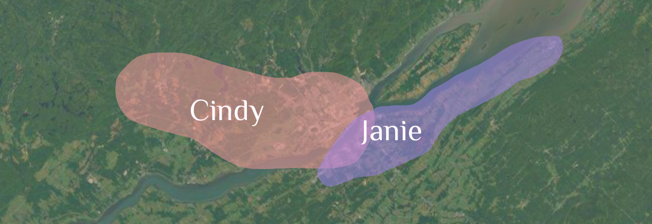 Cindy dessert la ville de Québec ainsi que les régions de Saint-Raymond, Portneuf, Neuville et Levis. Janie dessert les villes de Lévis, Montmagny ainsi que la Rive-Sud et Bellechasse.