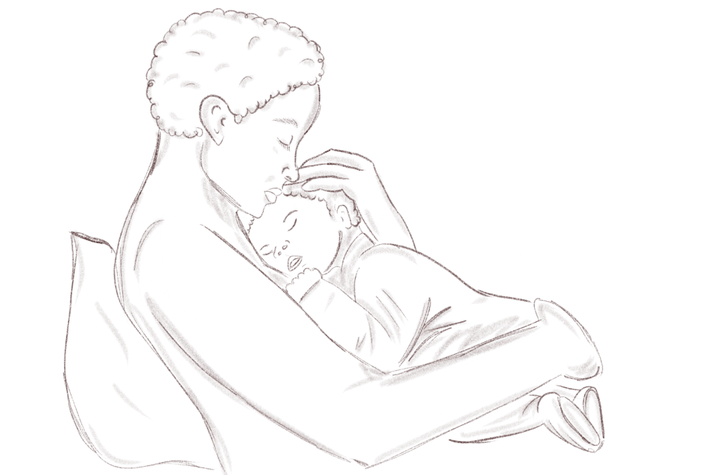 Femme tenant un bébé qui dort sur sa poitrine